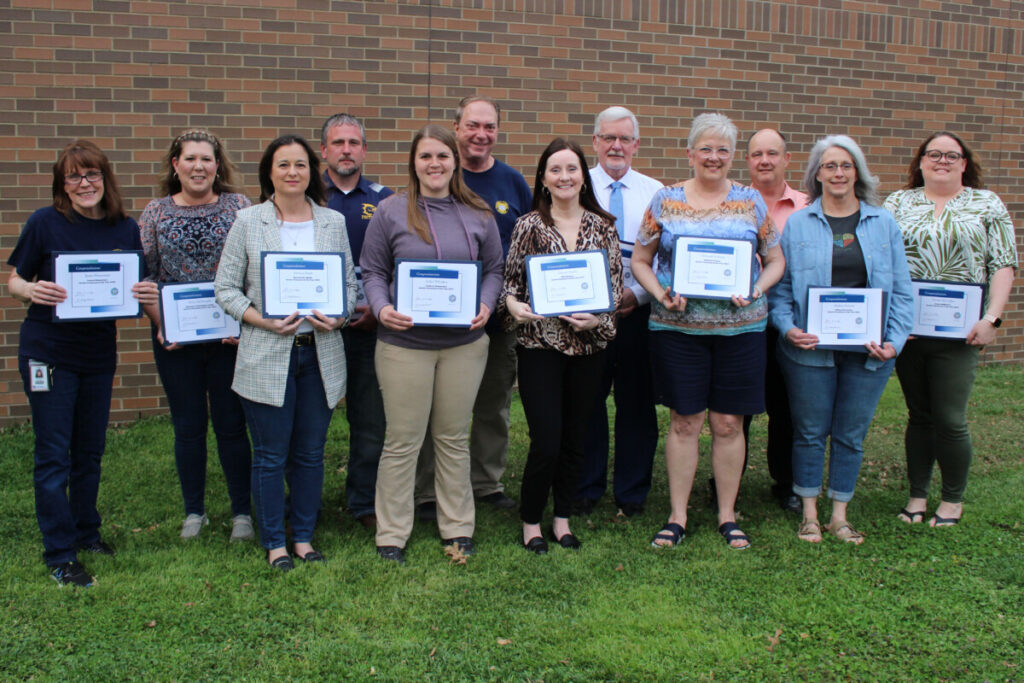 Service Personnel Member of the Year Nominees are pictured from left front row: Melissa Pajak, Erika Whipkey, Tamera Smith, Deborah Jochum, and Melissa Francis. Back Row: Janet Hinerman, Erica McDonald, Jason McGilton, James Gorby, William Games, John Elson and Nicole McCulley.
