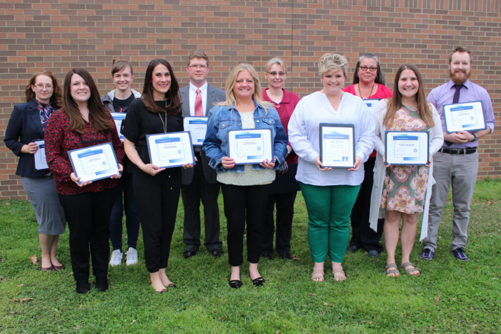 Teacher of the Year nominees are pictured from left front row: Bethani Faulstick, Danielle Ellwood, Dawn Stevey, Abby Edman, Corinne Greene. Back row: Tabetha Morgan, Ashley Elliott, Michael Murphy, Kathy Wallace, Josie Mentzer and Christian Oliver.