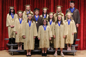 Front row from left, alphabetically, is the Top 1%: Grace Gatts, Amelia Kaste and Lillian Roman. Middle row, alphabetically, is the Top 5%: Sofia Bozenske, Connor Dorsey, Holly Freidhof and Ava Hawkins. Back row, continued alphabetically, is the Top 5%: Bailey Sebroski, Alanta Updegraff, Patricia Ward, Reese Ward and Caleb Yates.