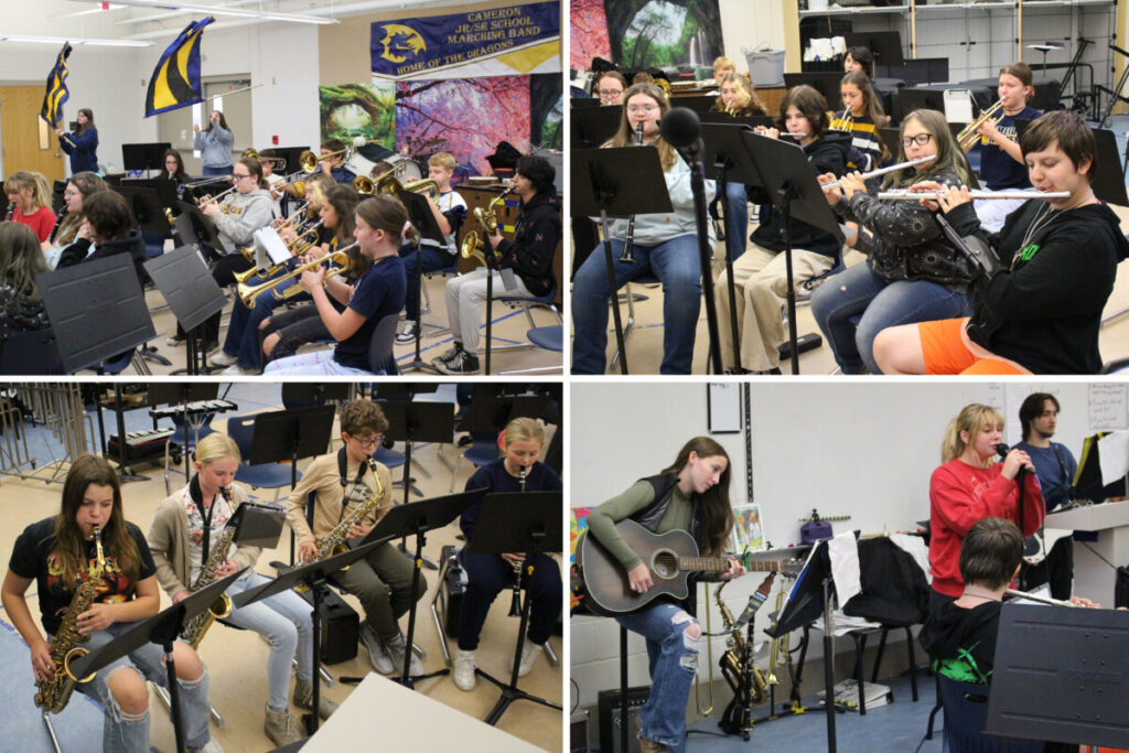 Collage of the Cameron High School Marching Band.